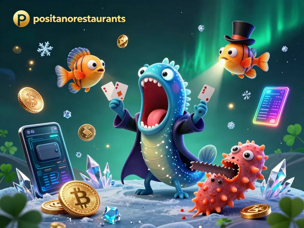Experience the magic of positanorestaurants with a unique deep-sea casino scene featuring vibrant characters and crypto elements.