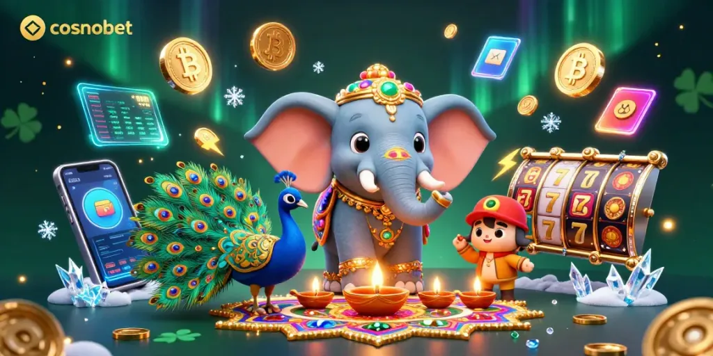 Spin slots and enjoy crypto winnings at cosmobet with vibrant 3D illustration.