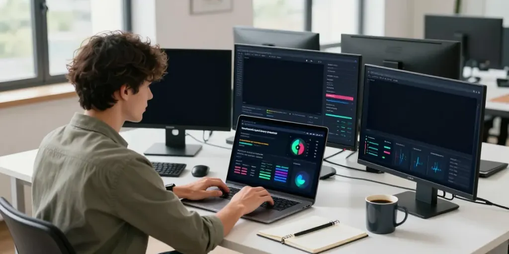 Content creator optimizing strategies for instant indexing in a modern office.