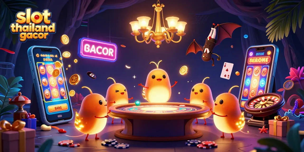 Spin the reels in the energetic slot thailand gacor casino scene, as glowing creatures illuminate the game.