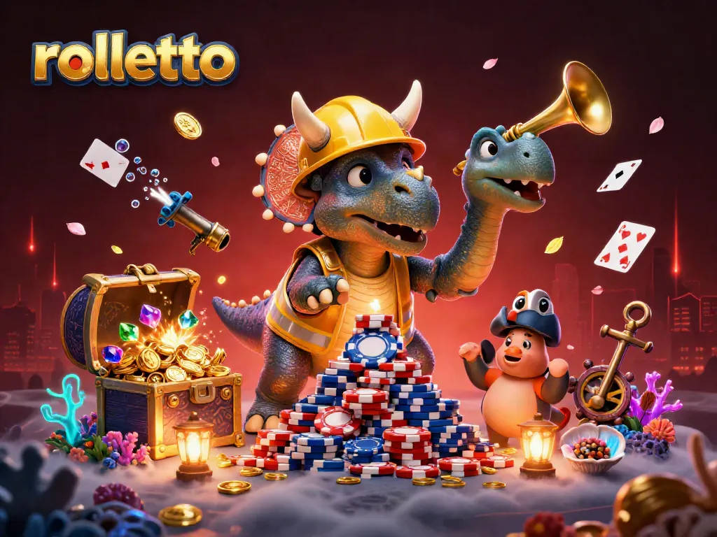 rolletto showcases an exciting casino scene with vibrant characters and rich elements celebrating gaming