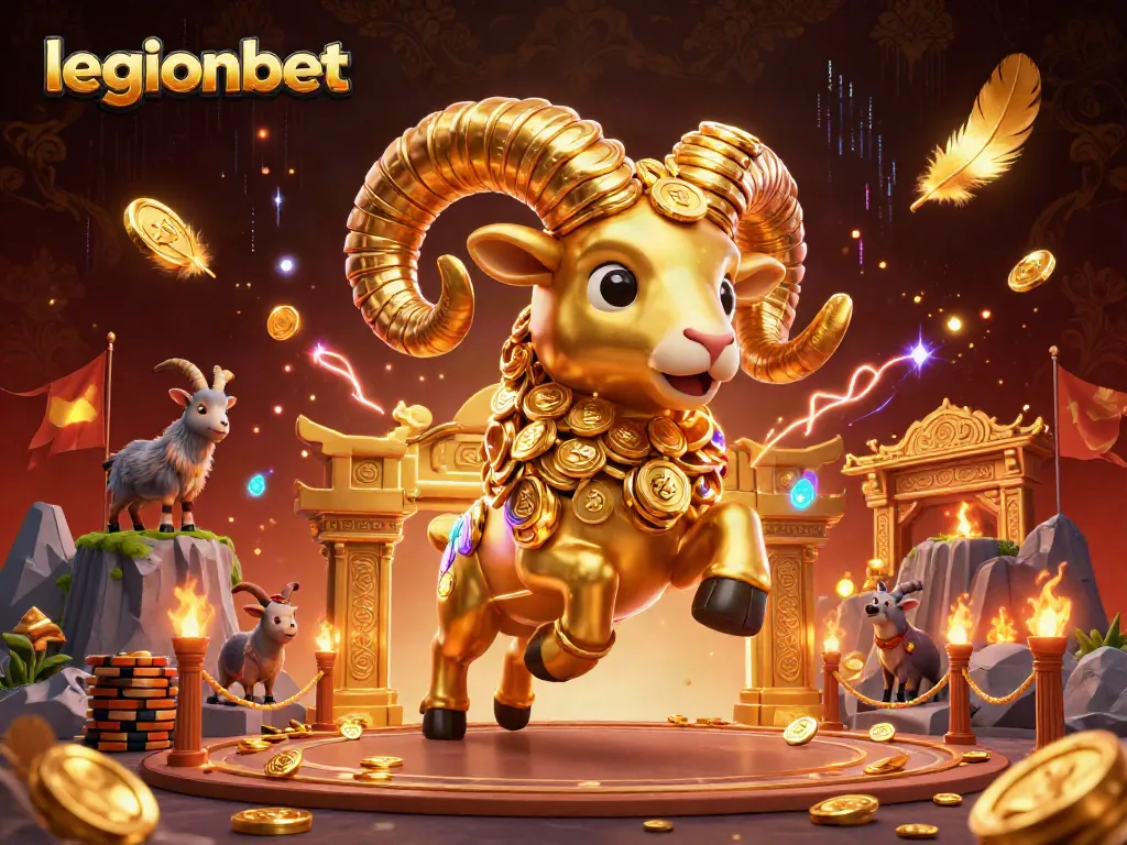 Experience thrilling gameplay at LegionBet Casino with golden ram charging through a dynamic scene of excitement.