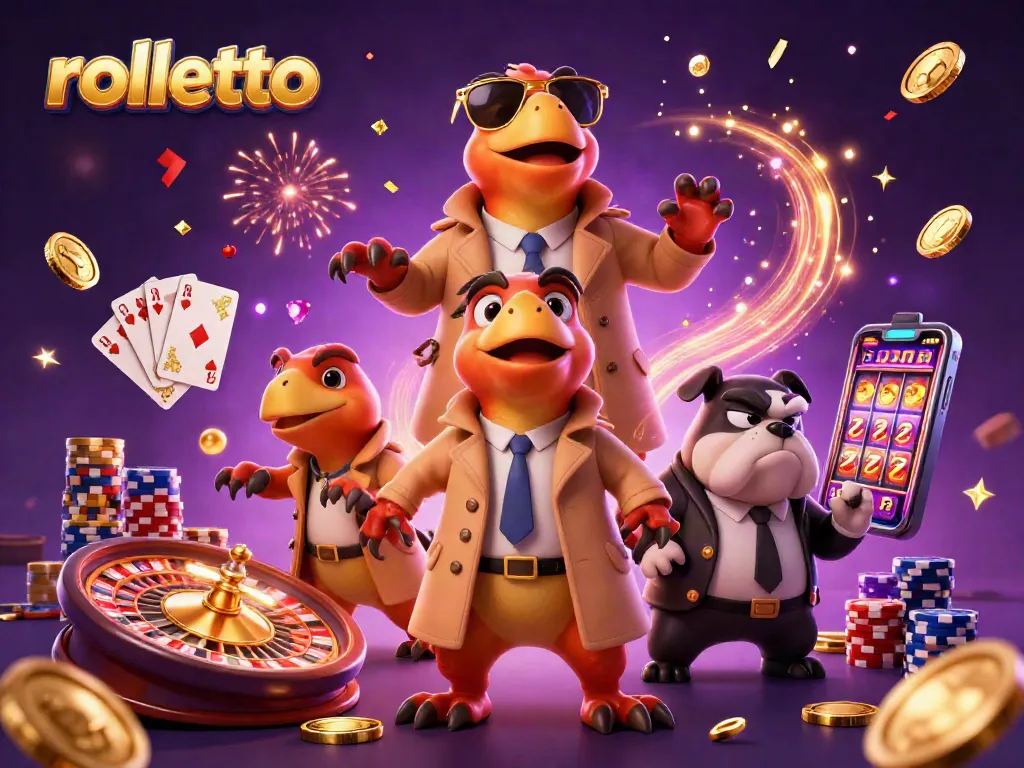 Experience rolletto with a humorous raptor scene in a lively casino atmosphere.