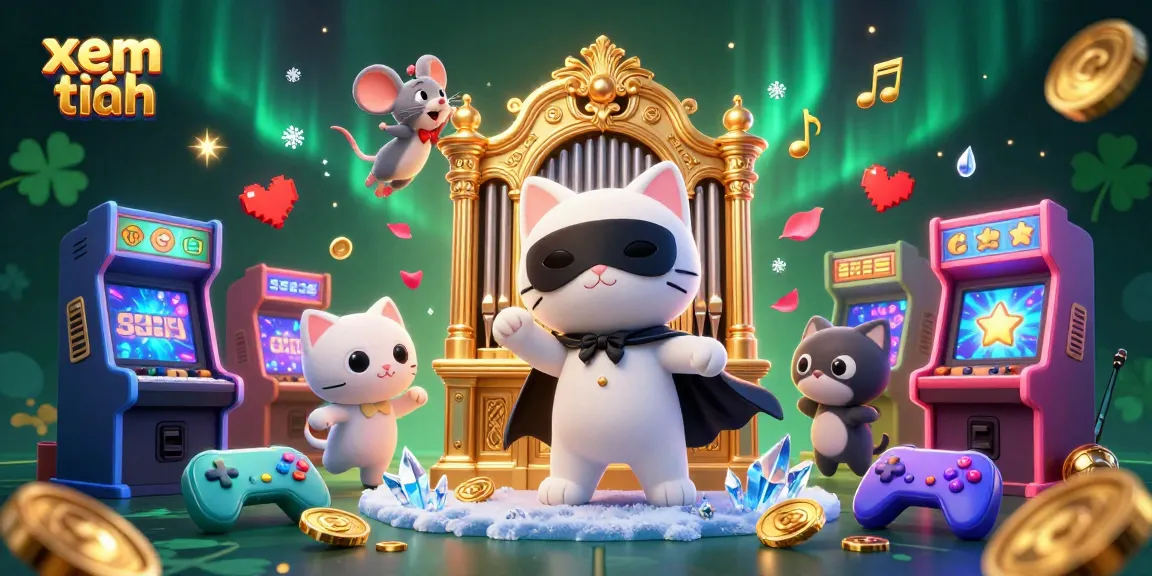 Xem thêm exciting casino action with a phantom cat and acrobatic mouse in 3D illustration.