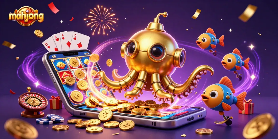 Win big with mahjong slots amidst gold coins and vibrant gaming elements.