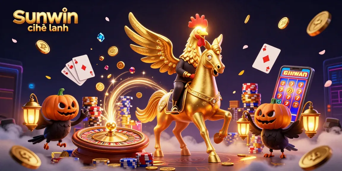 Experience winning moments with sunwin chính hãng as a golden rooster navigates a vibrant casino scene.